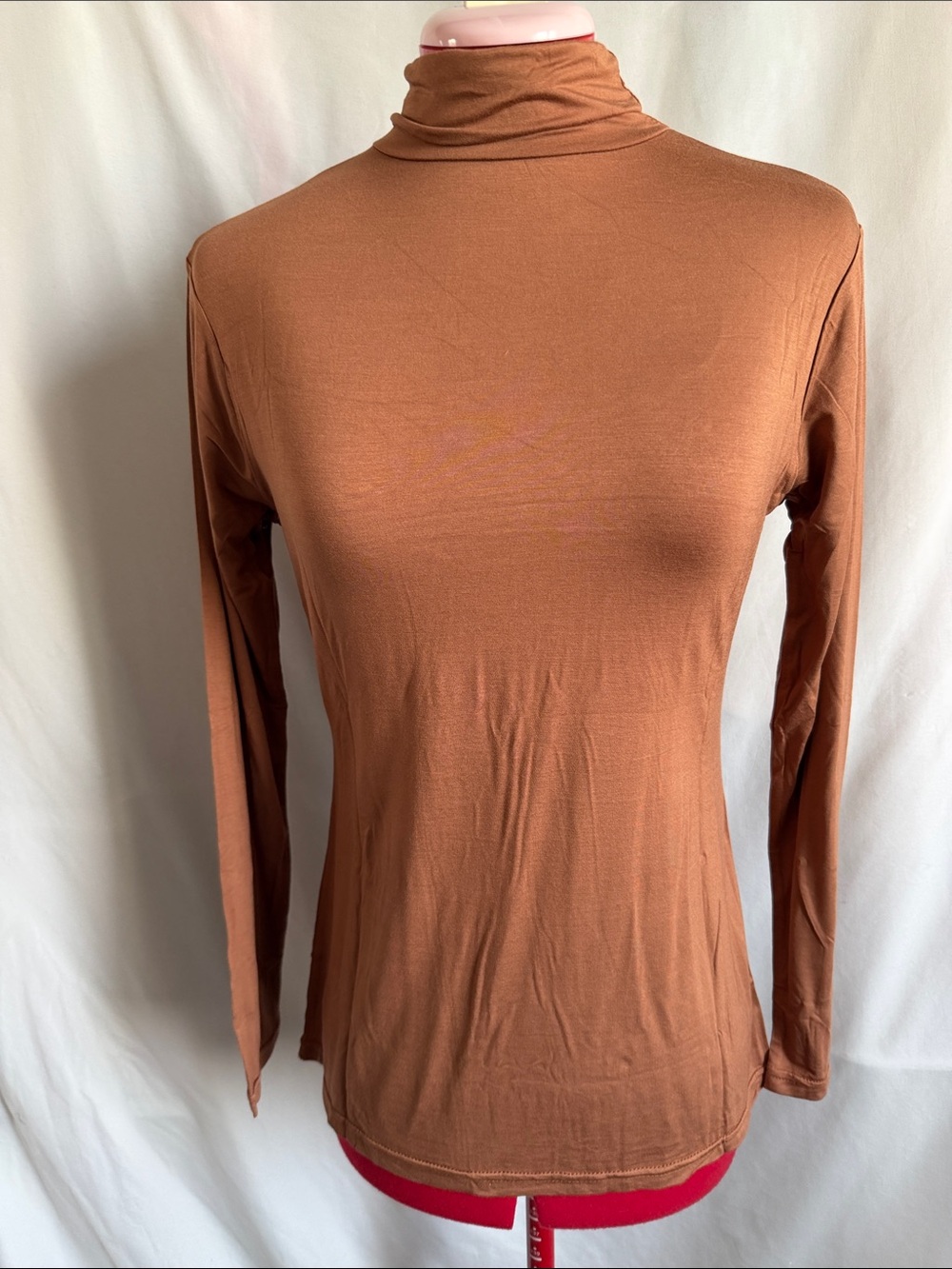 Slim Fit Brown Turtleneck Long Sleeve Top